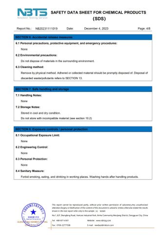 SDS certificate from Suzhou Health Run New Material Technology Co., Ltd.