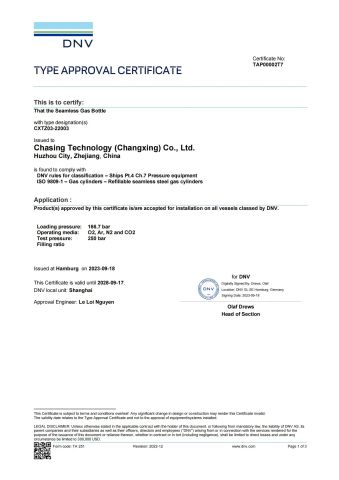 DNV certificate from Chasing Technology(Changxing) Co., Ltd