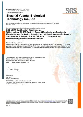 cGMP certificate of Shaanxi Dongjiang Kangtai Health Industry Co., Ltd. – certificate photo, supplier certificates section
