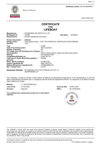 BV Certificate certificate from Chongqing Agi Group Co., Ltd.