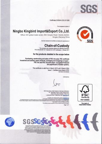 FSC certificate from Ningbo Kingeagle Thread & Yarn Industry Co., Ltd.