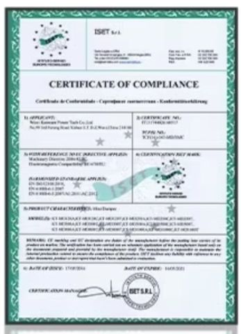 certificates certificate from Xuzhou Bomai Machinery Equipment Co., Ltd.