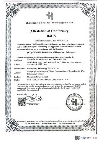 ROHS certificate from Chengdu Ample Import and Export Co., Ltd.