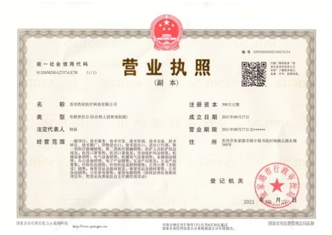 Business license1 certificate from Suzhou Haoxin Medical Technology Co., Ltd
