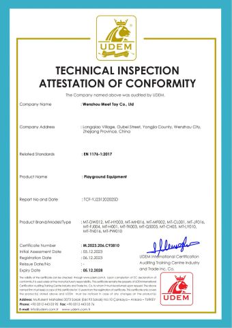 EN1176 certificate from WENZHOU MEET TOY CO.,LTD