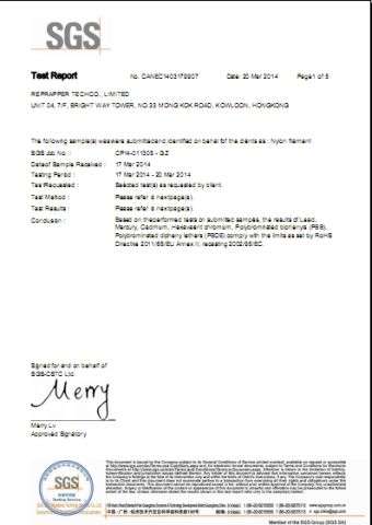 Test Report of Nylon 3D filament certificate from Guangzhou Yousu3D Technology Co., Ltd.