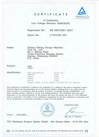 CD6250B CD6163 CD6263 CD6171 CE CERFITICATE-LOW VOLTAGE certificate from DEZHOU PRECION MACHINE TOOL CO., LTD.