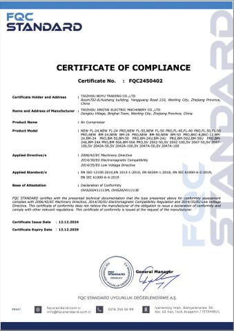 CE for Directly connected Air compressor certificate from Taizhou Boyu Trading Co., Ltd.