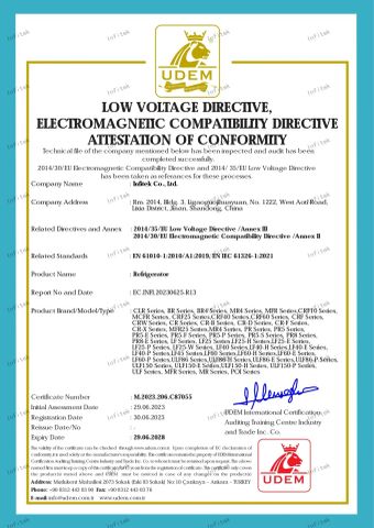 Refrigerator & Freezer certificate from Infitek Co., Ltd.
