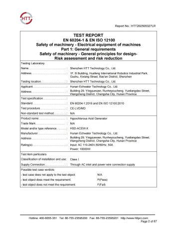 ce test report certificate from Hunan Echwater Technology Co., Ltd.