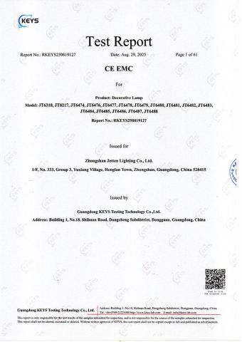 EMC Test Report certificate from Zhongshan Jetten Lighting Co., Ltd.