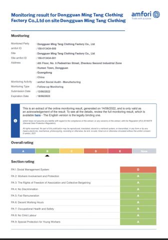 BSCI Certificate certificate from Mingteng Clothing Factory Ltd.