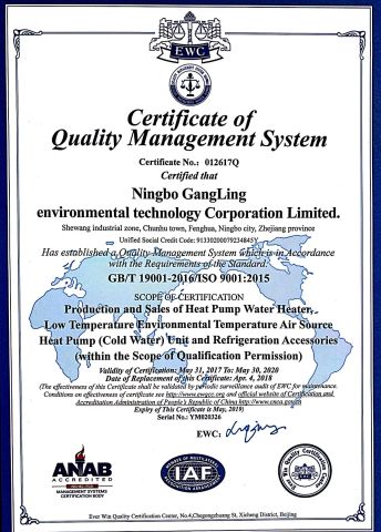 ISO9001 certificate of NINGBO HICOOL REFRIGERATION CO.,LTD – certificate photo, supplier certificates section