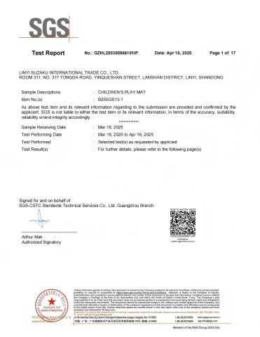 Children's Play Mat SGS certified certificate from Linyi Suzaku International Trade Co., Ltd.