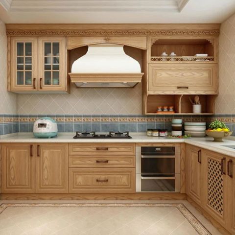 Custom Modern Aluminum Profile Brown Wood Kitchen Cabinets Luxury Solid ...