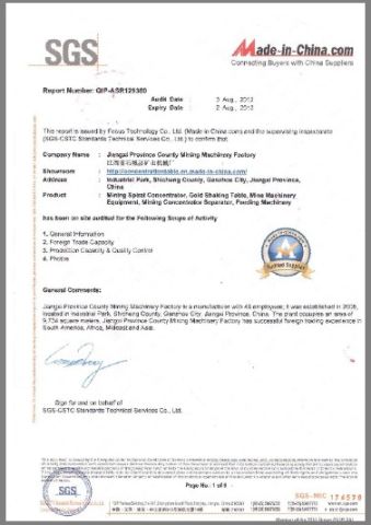 SGS 2012 certificate from Jiangxi Province County Mining Machinery Factory