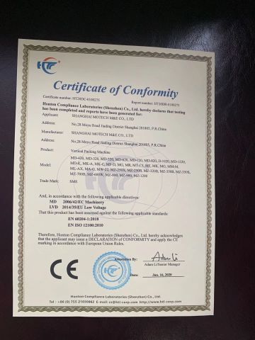 CE certificate of Shanghai Motech M&E Co., Ltd. – certificate photo, supplier certificates section