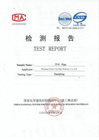 PPR Testing Report certificate from FAME TOP INDUSTRIAL LIMITED