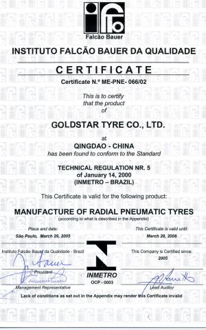 INMETRO (Brazil) certificate of Qingdao Goldstar Industrial Co., Ltd. – certificate photo, supplier certificates section