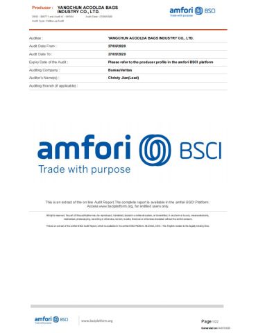 BSCI certificate from Guangdong Acoolda Bags Technology Co., Limited