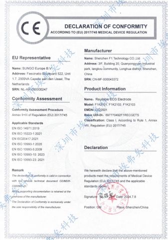 CE Declaration certificate from Shenzhen F1 Technology Co., Ltd.