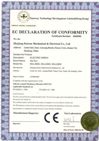 CE certificate for KDJ-D certificate from Zhejiang Kaixun Mechanical and Electrical Co., Ltd.