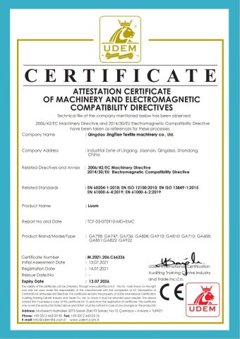 Certificate certificate of QINGDAO JINGTIAN TEXTILE MACHINERY CO., LTD. – certificate photo, supplier certificates section