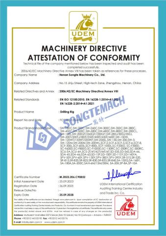 CE Certificate of Drilling Rig certificate of Henan Songte Machinery Co., Ltd. – certificate photo, supplier certificates section