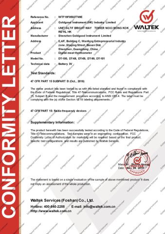 FCC certificate from Shenzhen Goldgood Instrument Limited