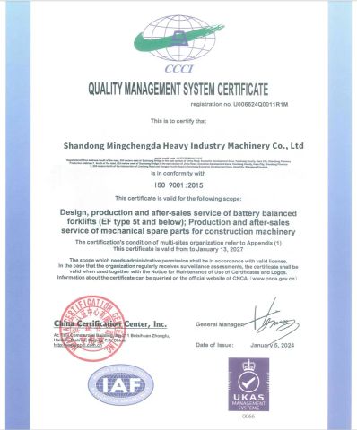 Quality Management System Certificate certificate from Shandong Mingchengda Heavy Industry Machinery Co., Ltd.
