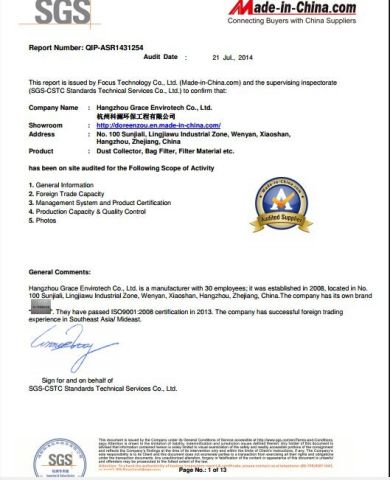 SGS Certification certificate of Hangzhou Createch Machinery Co., Ltd. – certificate photo, supplier certificates section