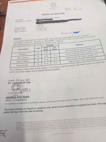 Test certificate from PT supraindo makmur jaya