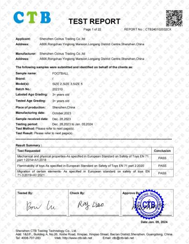 EN71--1,2,3 certificate from Shenzhen Coinus Trading Co.,Ltd