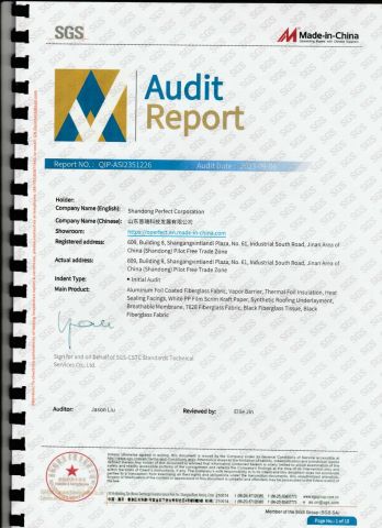 SGS certificate from Shandong Perfect Corporation