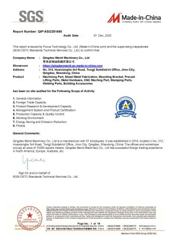 SGS Audited supplier certificate from Qingdao Merid Machinery Co., Ltd