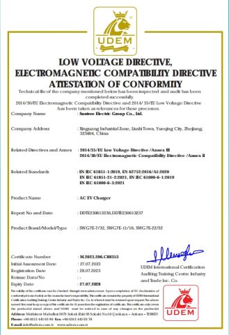 CE for EV Charger certificate of Wenzhou Xinchi International Trade Co., Ltd. – certificate photo, supplier certificates section