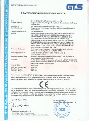 CE certificate of DINGKE MACHINERY & EQUIPMENT CO., LTD. – certificate photo, supplier certificates section