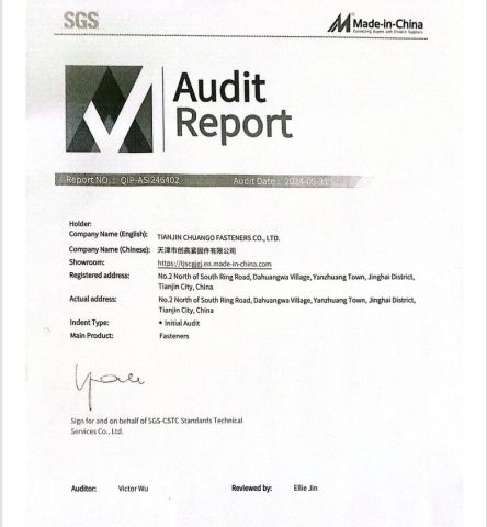 SGS certificate from TIANJIN CHUANGO FASTENERS CO., LTD.