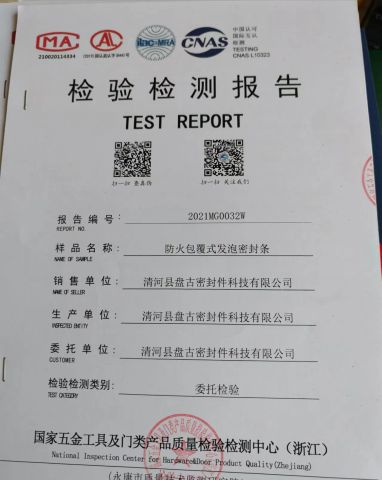 TEST REPORT certificate from Qinghe Pangu Sealing Technology Co., Ltd.