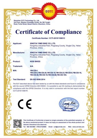 CE certificate certificate from Hebei Yimei Bike Co., Ltd.