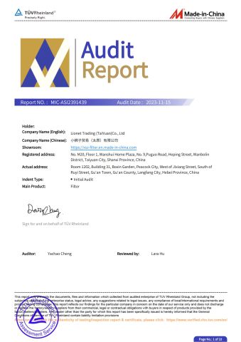 TUV audit report certificate from Lionet Trading (Lang Fang) Co., Ltd.