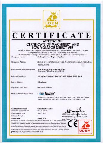 CE For Filter Press certificate from Beijing Meckey Engineering Co.