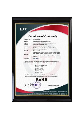 RoHS Certificate of Syringe Module certificate from Shenzhen Keyto Fluid Technology Co., Ltd.