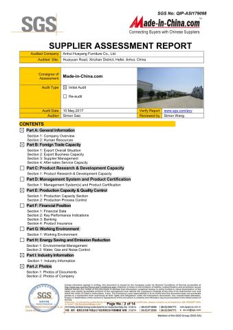 SGS certificate of Anhui Huayang Furniture Co., Ltd. – certificate photo, supplier certificates section