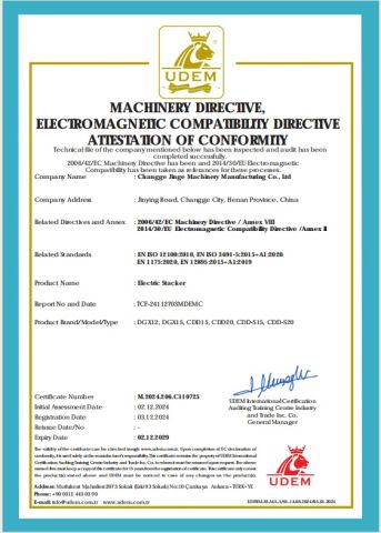 Certificate certificate from Xuchang Kaiyu Machinery Co., Ltd.