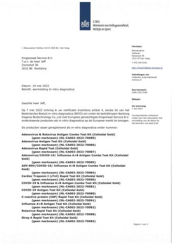 Certificate certificate from Nantong Diagnos Biotechnology Co., Ltd.
