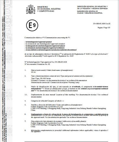 E-mark certificate from Foshan Xingyuan Auto Accessories Co., Ltd.