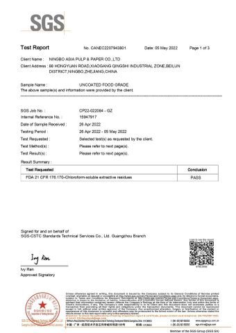 FDA certificate from Raymond Ningbo Industrial & Trading Co., Ltd.