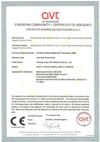 CE certification----press brake certificate of Nanjing Jinqiu CNC Machine Tool Co., Ltd. – certificate photo, supplier certificates section