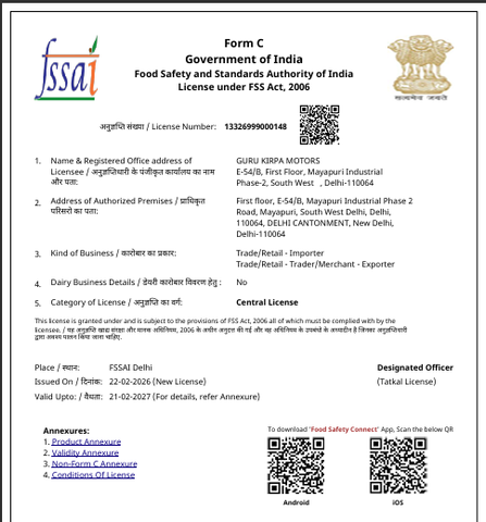 Central License FSSAI certificate from GKM INDIA
